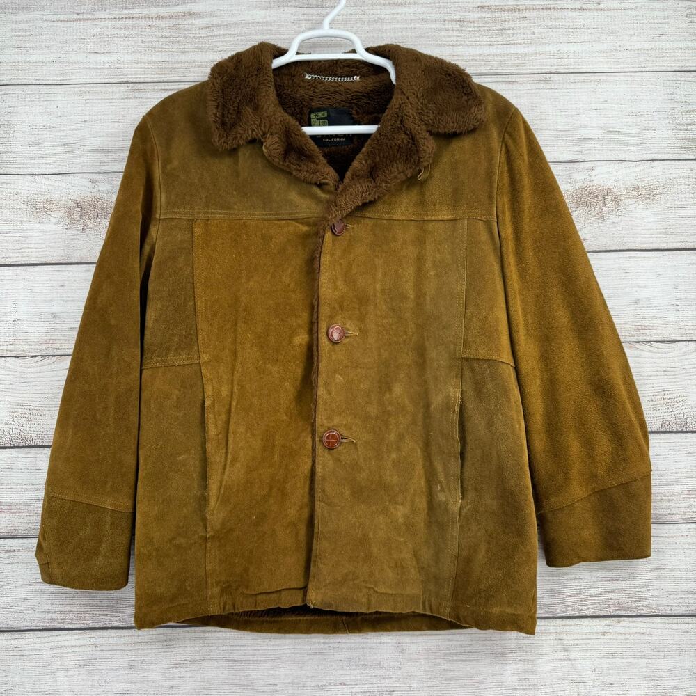 Vintage 70's Silton Faux Fur Lined Suede Jacket Mens 44 Brown‎ Classic